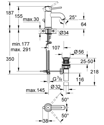 Смеситель для раковины Grohe BauClassic 23161000 Хром