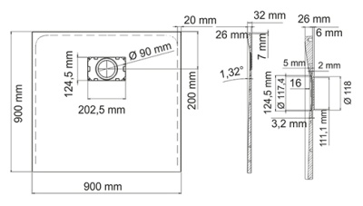 Душевой поддон из стеклопластика WasserKRAFT Leine 90x90 35T03 с сифоном и трапом