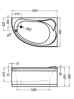 Акриловая ванна Kolpa San Voice Quat 150x95 L Basis
