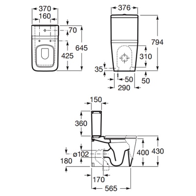 Чаша унитаза-компакта Roca Inspira 342537000 без бачка и сиденья