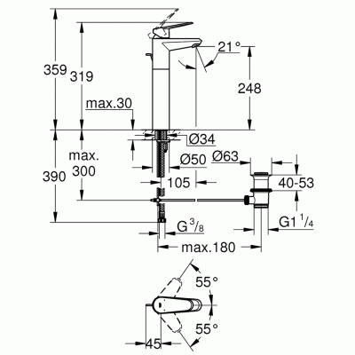 Смеситель для раковины Grohe Eurodisc Cosmopolitan 23055002 Хром