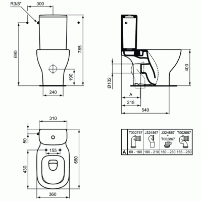 Унитаз компакт Ideal Standard Tesi T008701 без бачка и сиденья