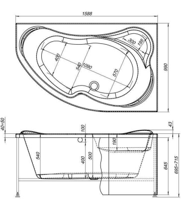 Акриловая ванна Aquanet Capri 160x100 R 00203915+243003+204668 с гидромассажем