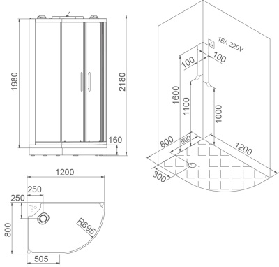 Душевая кабина SSWW BU609 R 120x80 с баней профиль Голубой сапфир матовый задняя стенка зеркальная