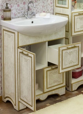 Тумба с раковиной Sanflor Адель 65 Н0000000554 Белая с патиной Золото