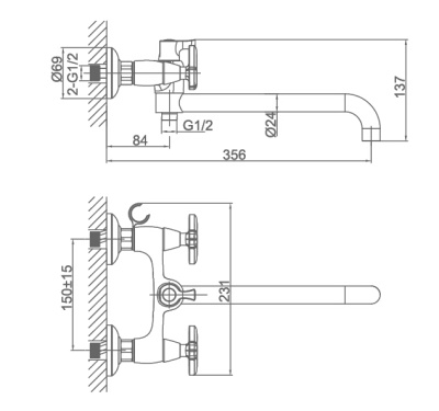 Смеситель для ванны D&K Goethe Hessen DA1383341 универсальный Хром