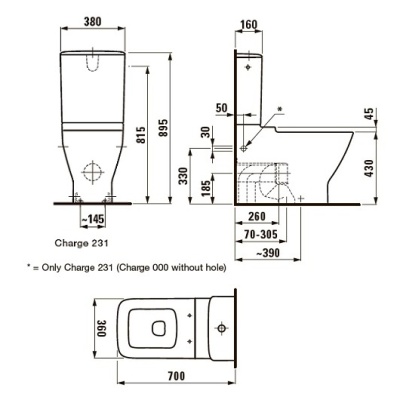 Чаша унитаза-компакта Laufen Palace New 8.2470.6 без бачка и сиденья, боковые отверстия