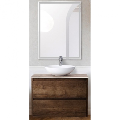 Комплект мебели для ванной BelBagno SET-KRAFT-700-RT-C-BB344-LOY-GRT-600/800 с зеркалом и смесителем Rovere Tabacco, столешница - Cemento (без нанесения узора)