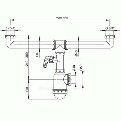 Сифон для кухонной мойки Alcaplast A448P-DN50/40 Белый