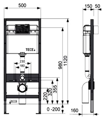 Инсталляция Tece Рrofil K400200 для подвесного унитаза с кнопкой смыва