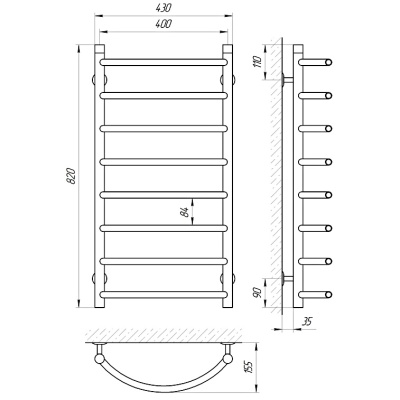 Водяной полотенцесушитель Laris Омега П8 80х40 Хром