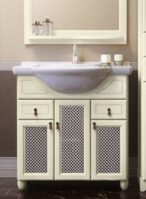 Комплект мебели для ванной Opadiris Тибет 70 с решеткой Слоновая кость со светильником Изабель Бронза