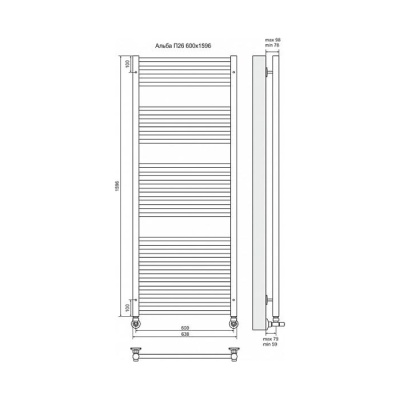 Водяной полотенцесушитель Terminus Альба П26 600x1596 4620768886577 Хром
