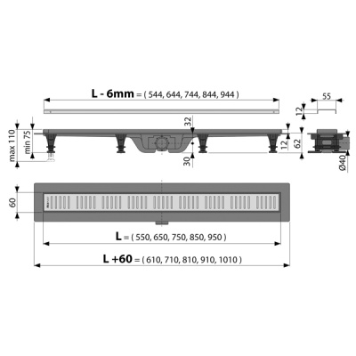 Душевой лоток Alcaplast Simple APZ10-750M с решеткой Хром