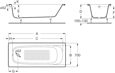 Чугунная ванна Roca Continental 160x70 21291200R с антискользящим покрытием