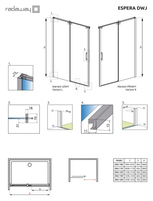 Элемент душевой двери Radaway Espera 695 140 L профиль Хром стекло прозрачное