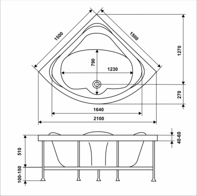 Акриловая ванна Eurolux Bath Riminy 150х150 E3150150031 без гидромассажа