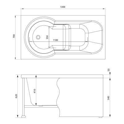Акриловая ванна Aquanet Largo 130x70 без гидромассажа