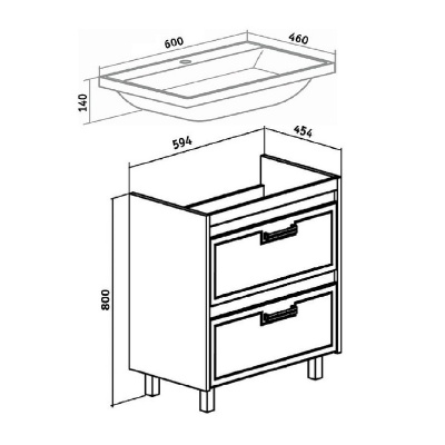 Тумба с раковиной Runo Гранада 60 Венге-Белая