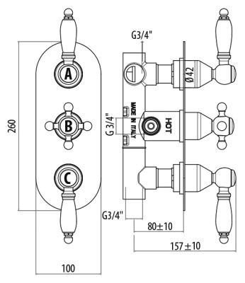 Смеситель для душа Gattoni Termostatici TS994/12 золото 24 карата