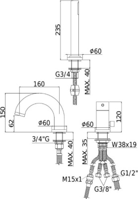Смеситель на борт ванны Paffoni Birillo LIG040LCR Хром глянцевый