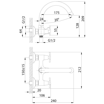 Смеситель для ванны и душа Rossinka RS40-83 Хром
