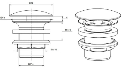 Донный клапан Sanindusa 4V9711 Click-Clack Хром