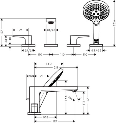 Смеситель на борт ванны Hansgrohe Metropol 74553000 Хром