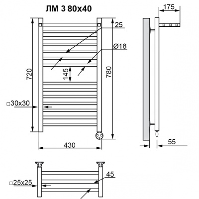 Электрический полотенцесушитель Ника Modern ЛМ 3 80x40 масляный с полкой Хром 16 перекладин