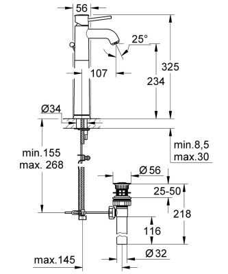 Смеситель для раковины Grohe BauClassic 32868000 Хром