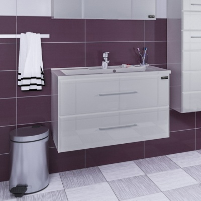 Тумба с раковиной СанТа Омега 90 2 ящика подвесная Белая