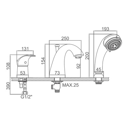 Смеситель на борт ванны Frap F1105 Хром
