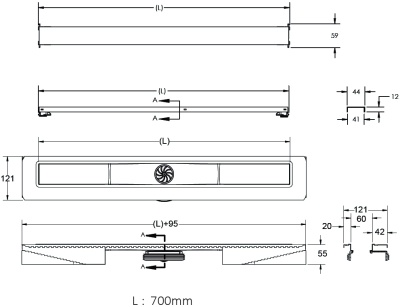 Душевой лоток Berges Wasserhaus C1 Norma 700 090038 с решеткой Матовый хром