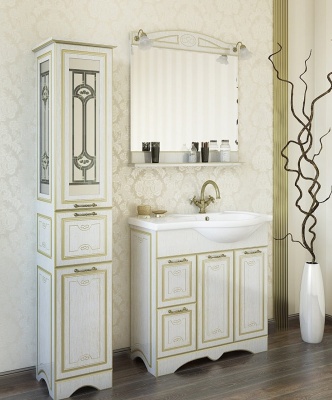 Тумба с раковиной Sanflor Адель 82 L Н0000001085 Белая с патиной Золото