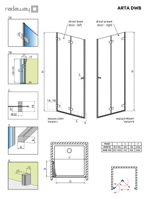Душевая дверь в нишу Radaway Arta DWB 90 L фурнитура Хром стекло прозрачное