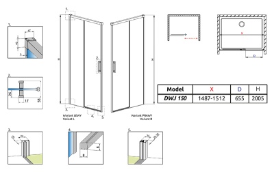 Душевая дверь в нишу Radaway Idea DWJ 150x200 профиль хром, стекло прозрачное, крепления слева