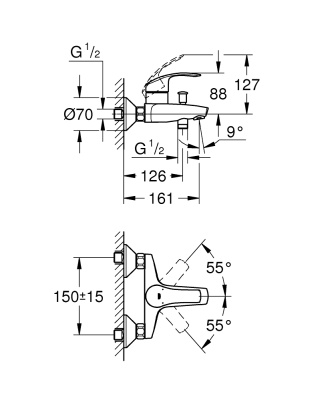 Смеситель для ванны Grohe Eurosmart New 33300002 Хром