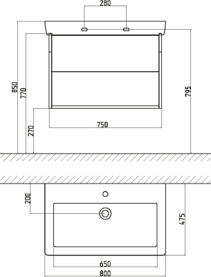 Тумба с раковиной Gustavsberg Puristic 80 подвесная Белая глянцевая