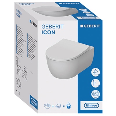 Комплект унитаза с инсталляцией Geberit iCon T54 Rimfree 500.300.01.I с сиденьем Микролифт и Белой клавишей смыва