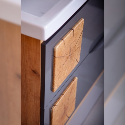 Тумба под раковину Бриклаер Форест 100 подвесная Антрацит со вставкой Пенёк