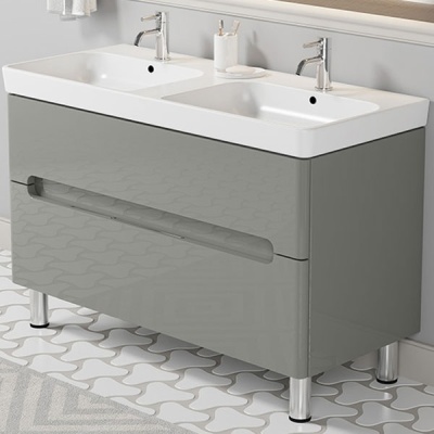 Тумба с двойной раковиной SanVit Форма 120 kforma1202 с фактурой под дерево Акация светлая