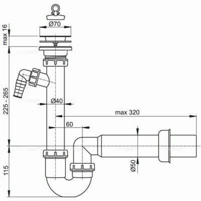 Сифон для кухонной мойки Alcaplast A810-DN50 Белый