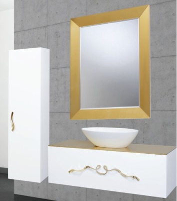 Тумба c раковиной Bellezza Римини 90 подвесная Белая сусальное Золото