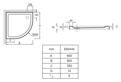 Душевой поддон из искусственного камня Jacob Delafon Flight 90x90 радиальный Белый