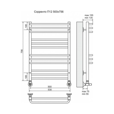 Водяной полотенцесушитель Terminus Соренто П12 500x756 4620768882326 Хром