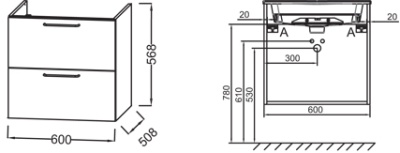 Тумба под раковину Jacob Delafon Odeon Rive Gauche 60 EB2520-R9-N18 подвесная Белая ручки Черные