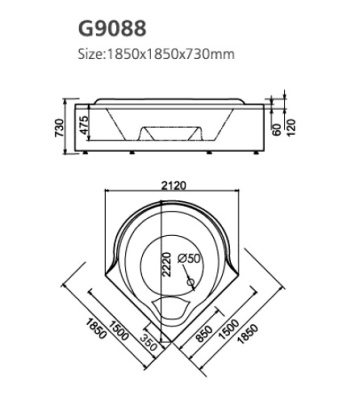 Акриловая ванна Gemy G9088 K 185х185 с гидромассажем