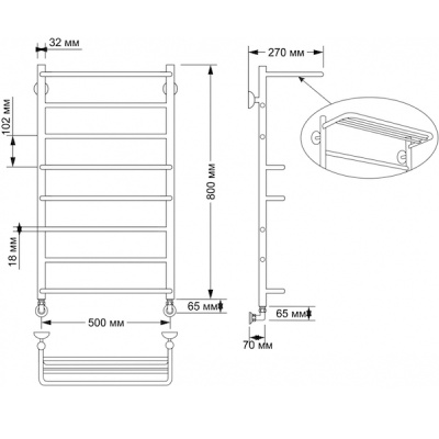 Водяной полотенцесушитель Secado Верона 2 50х80 с полкой Бронза