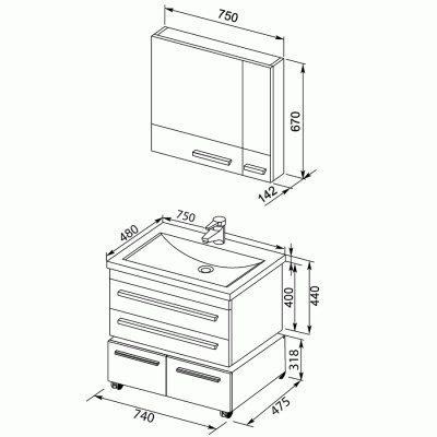 Комплект мебели для ванной Aquanet Нота 75 231061 подвесной Венге