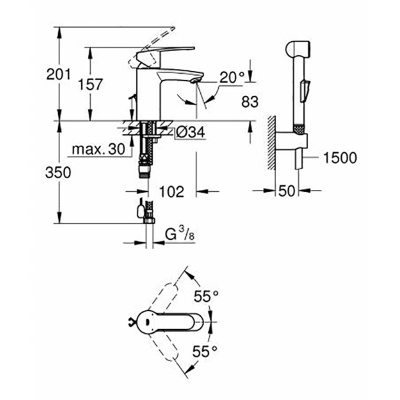 Смеситель для раковины Grohe Eurostyle Cosmopolitan 23549000 с гигиеническим душем Хром
